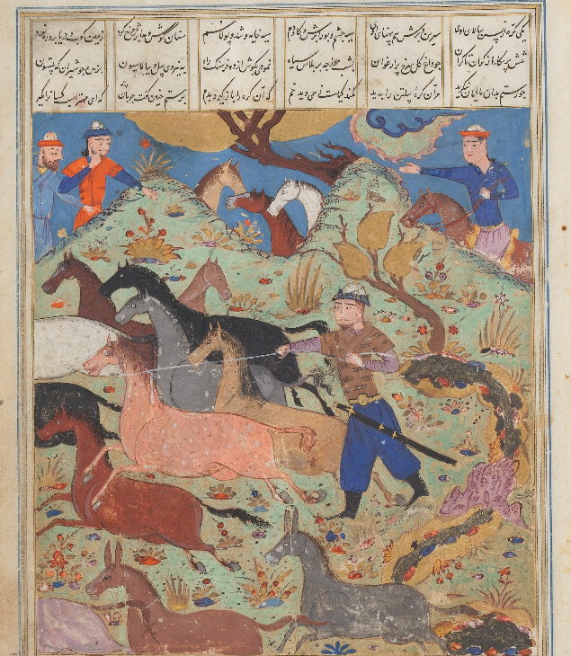  “"Rustam Lassos Rakhsh", Folio from a Shahnama (Book of Kings)” by Abu l Qasim Firdausi (935–1020) via The Metropolitan Museum of Art is licensed under CC0 1.0 