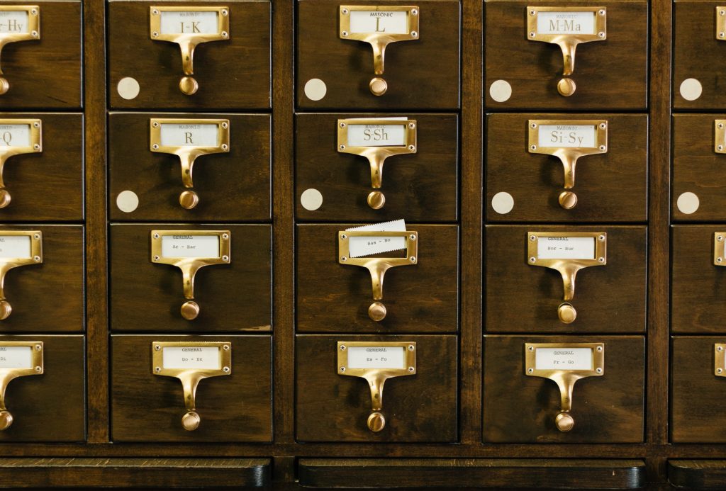 Photo of a card catalog cabinet