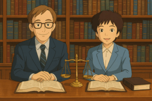 Authors Alliance’s Dave Hansen and Yuanxiao Xu in Studio Ghibli style
