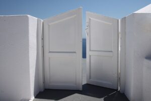 white double door, partially open